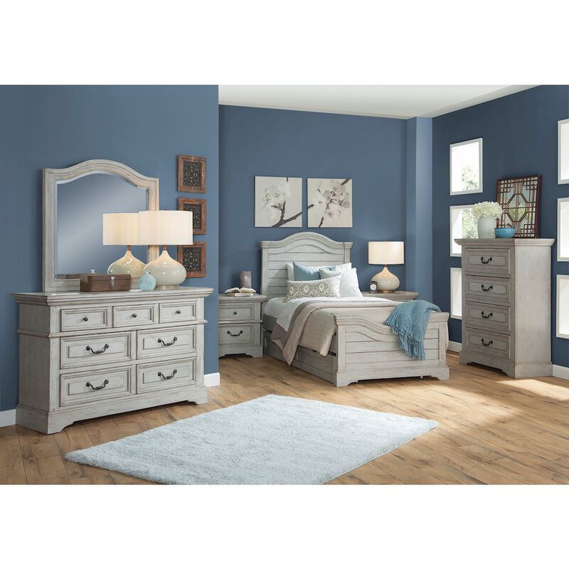 American Woodcrafters Stonebrook Dresser with Mirror - Light Distressed Antique Gray