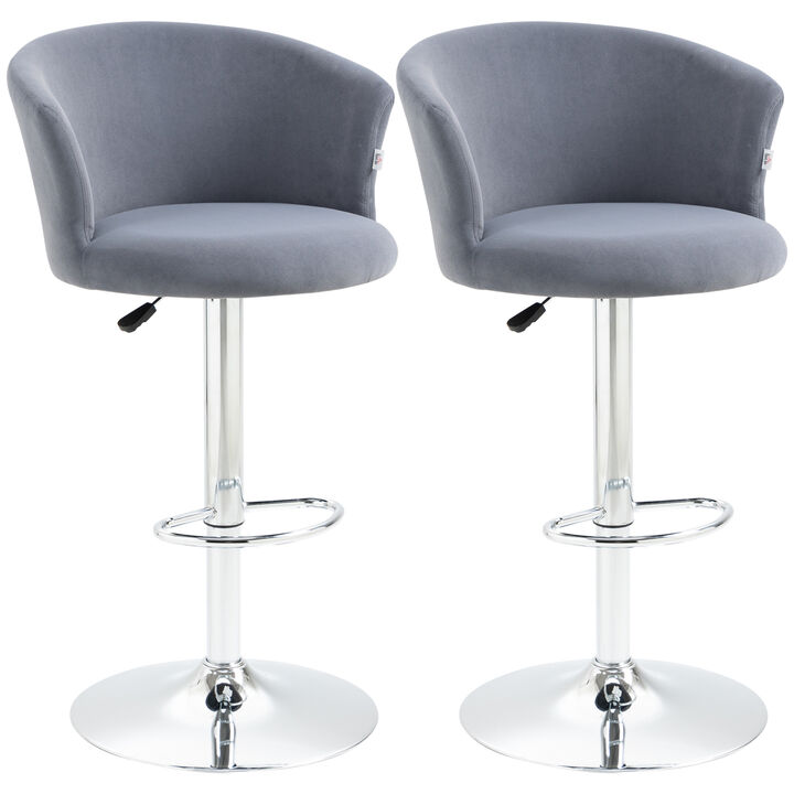 Adjustable Bar Stools Set of 2, Upholstered Kitchen Stool w/ Swivel Seat, Grey