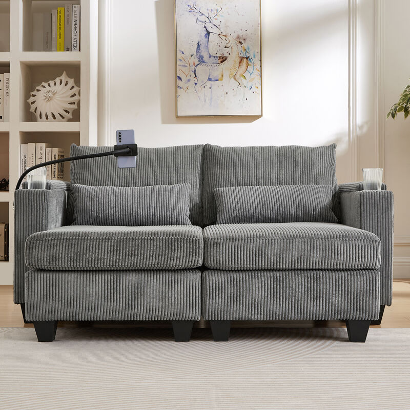 Merax Loveseat Sofa Sofa Bed Corduroy Sleeper Sofa with USB Ports image number 3