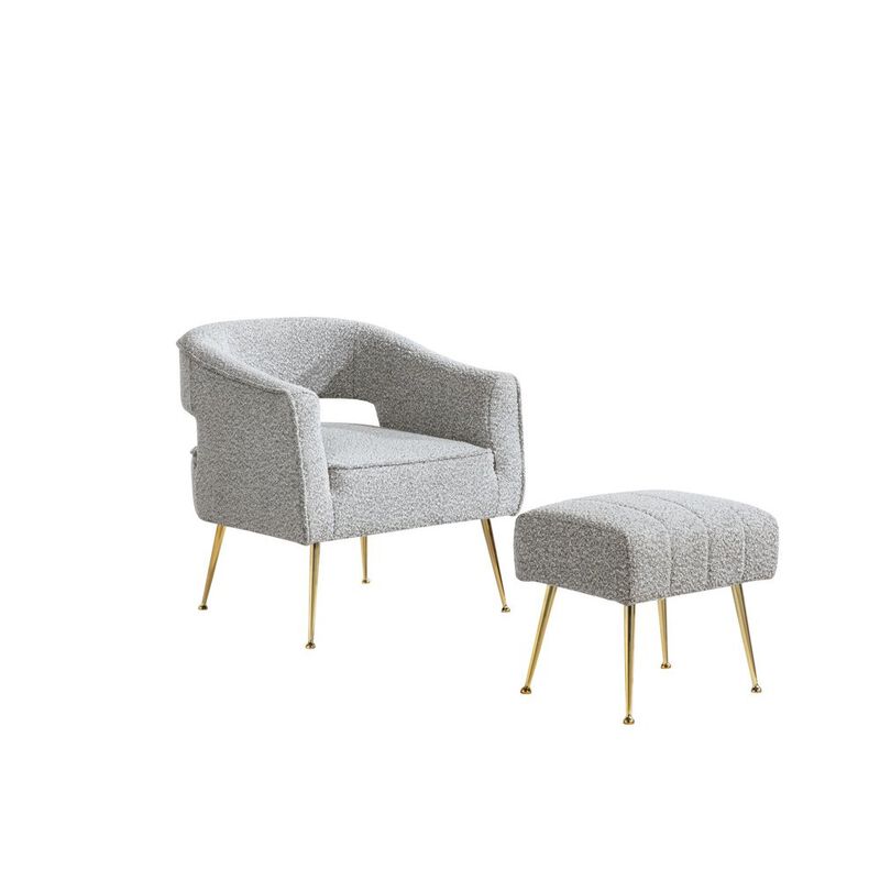 Best Quality Furniture 2 Pc Rich Gray Accent Chair And Ottoman With Gold Legs