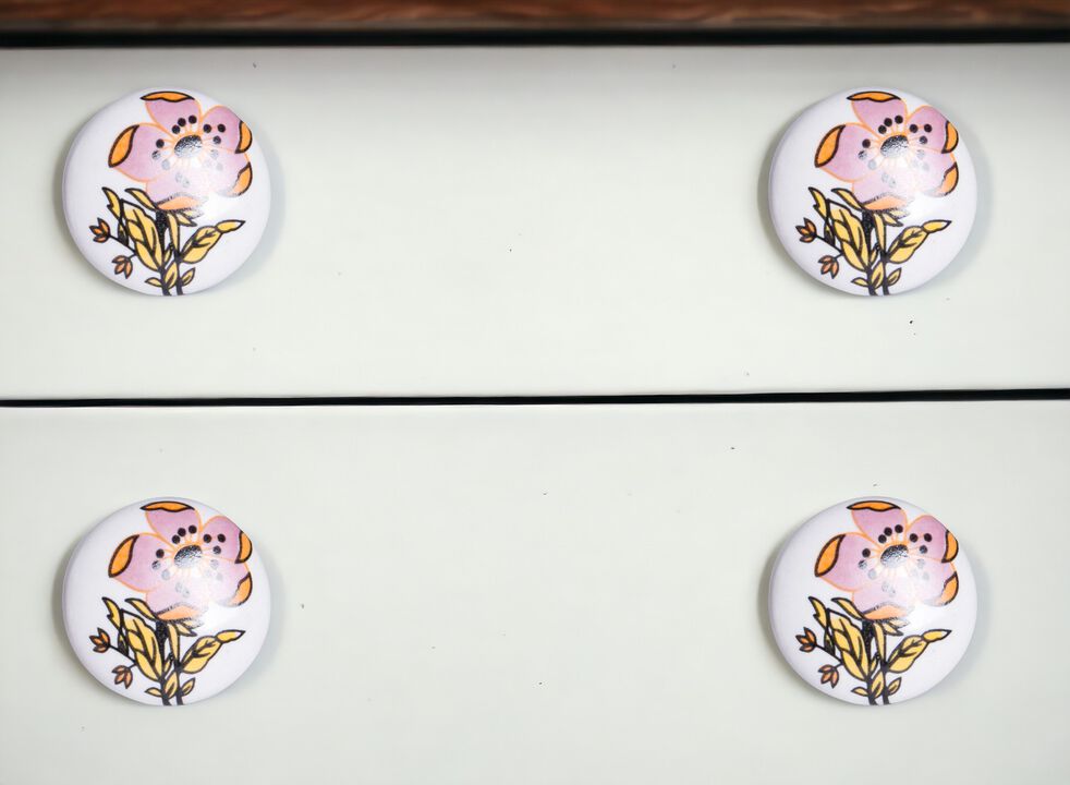 HomeRoots Set of Eight Yellow And White Ceramic And Metal Drawer Pull Knobs