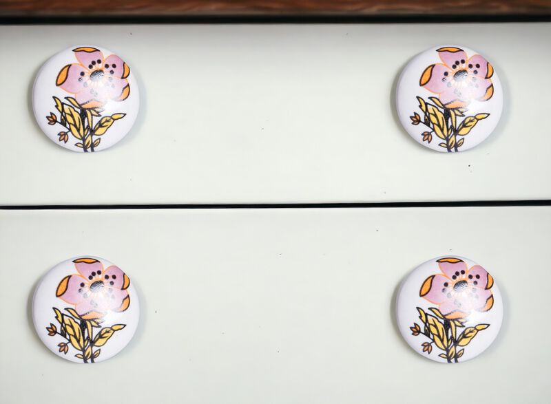 HomeRoots Set of Eight Yellow And White Ceramic And Metal Drawer Pull Knobs image number 1