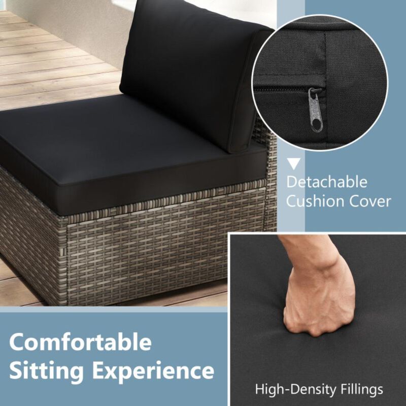 Hivvago 5-Piece Outdoor Patio Sectional Sofa Couch and Glass Coffee Table with Cushions