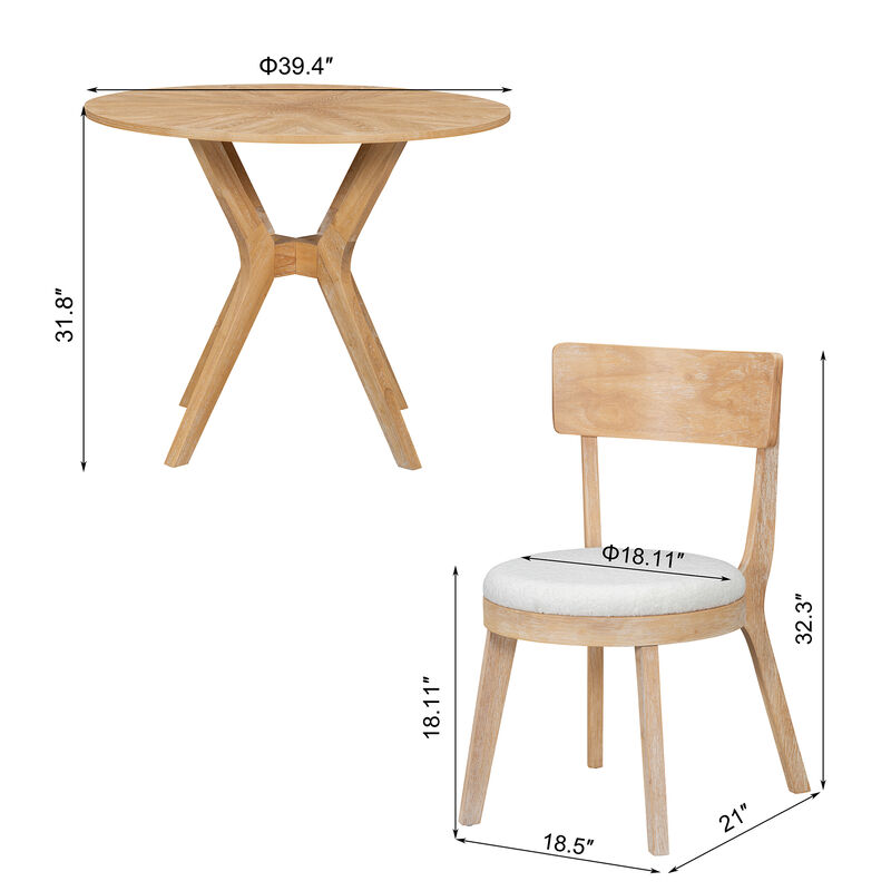 Merax 3-Piece Mid-Century Modern Round Dining Set - Intersecting Base with 2 Upholstered Chairs