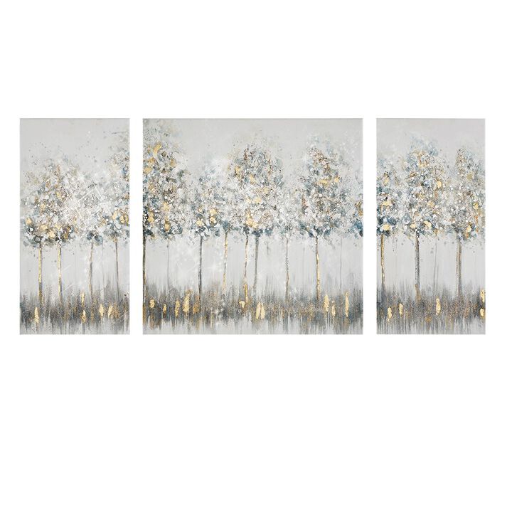 Gracie Mills Aimee Abstract Blue and Grey Landscape Gold Foil Triptych Canvas Set