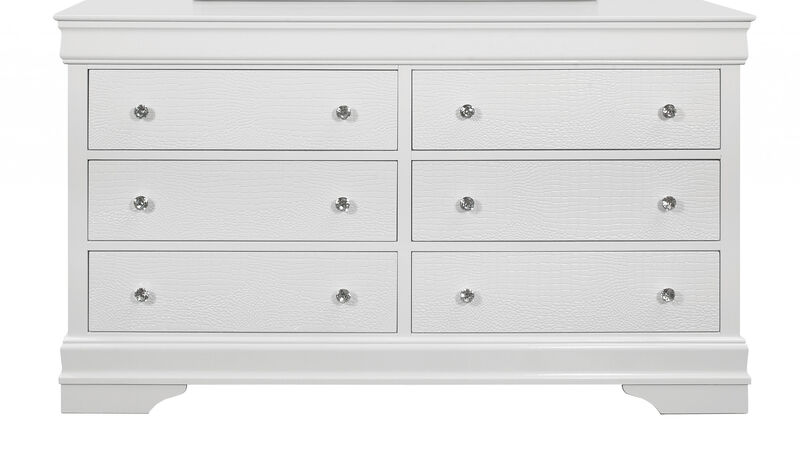 Six Drawer Solid Wood Double Dresser with Metallic Finish for Bedroom Storage