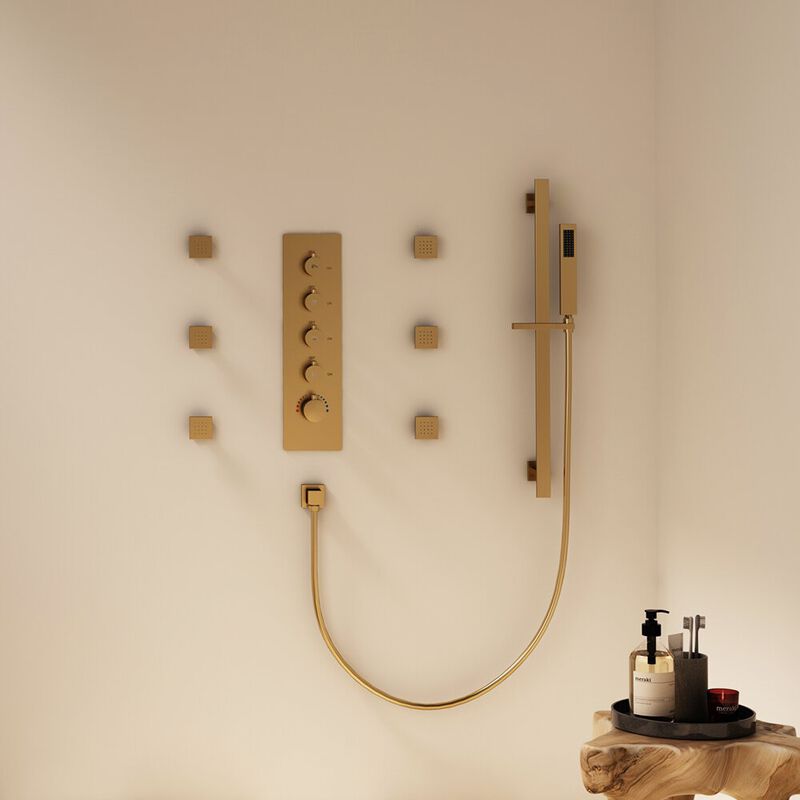 Mondawe 3 Functions 4 Sprays 16 Inch Ultra Thin Luxury Thermostatic Shower System with Slide Bar and 6 Body jets in Matte Black (Rough-in Valve Included)