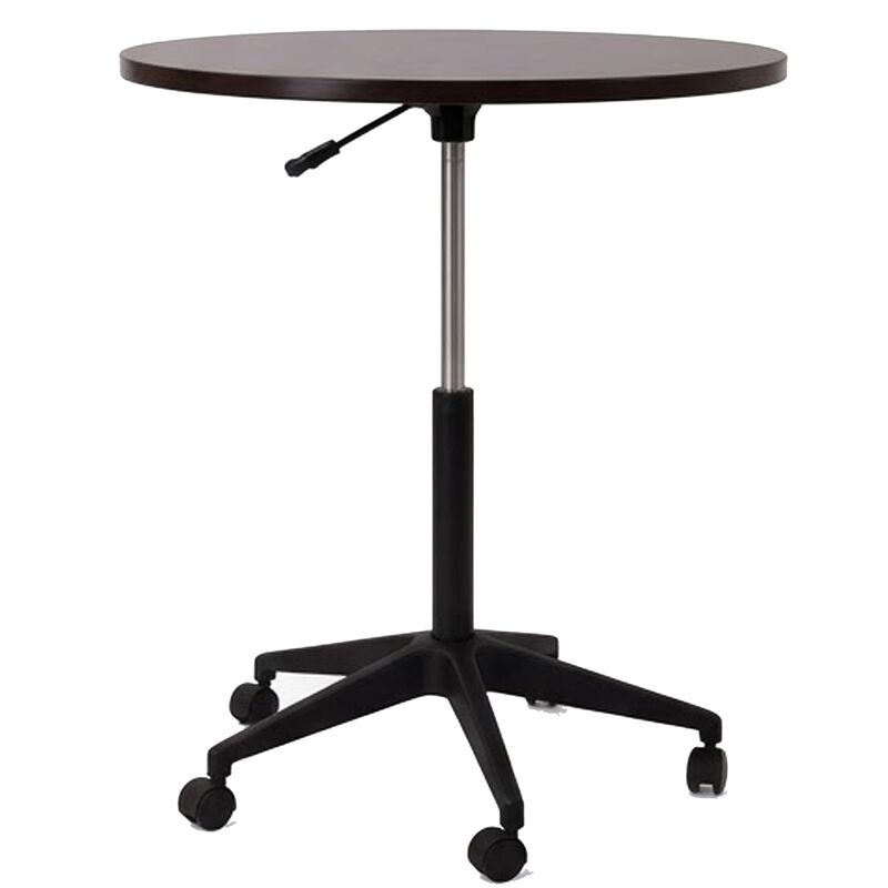 Mobile Table w Casters, Round Wood Top, Height Adjustable, Brown 27-38 Inch image number 4
