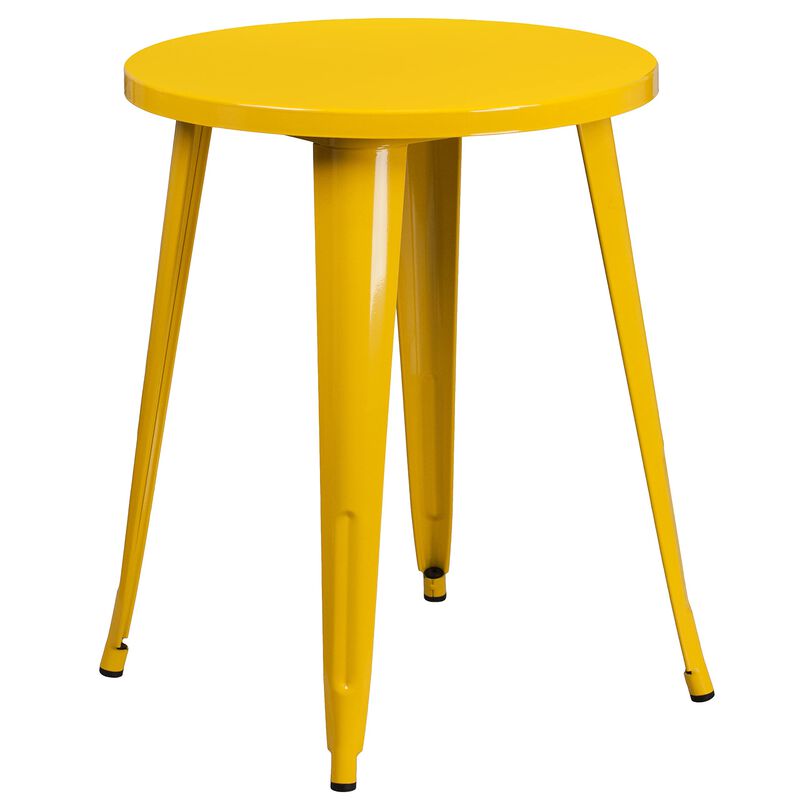 Flash Furniture Commercial Grade 24" Round Yellow Metal Indoor-Outdoor Table Set with 2 Cafe Chairs