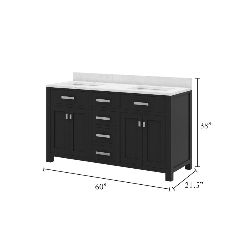 Madison 60 In. Double Sink Carrara White Marble Countertop Bath Vanity in Espresso