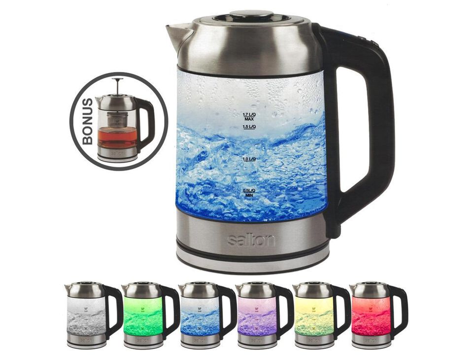 Salton GK1758 Cordless Electric Jug Kettle 1.7L with LED Color Changing Temperature and Tea Steeper