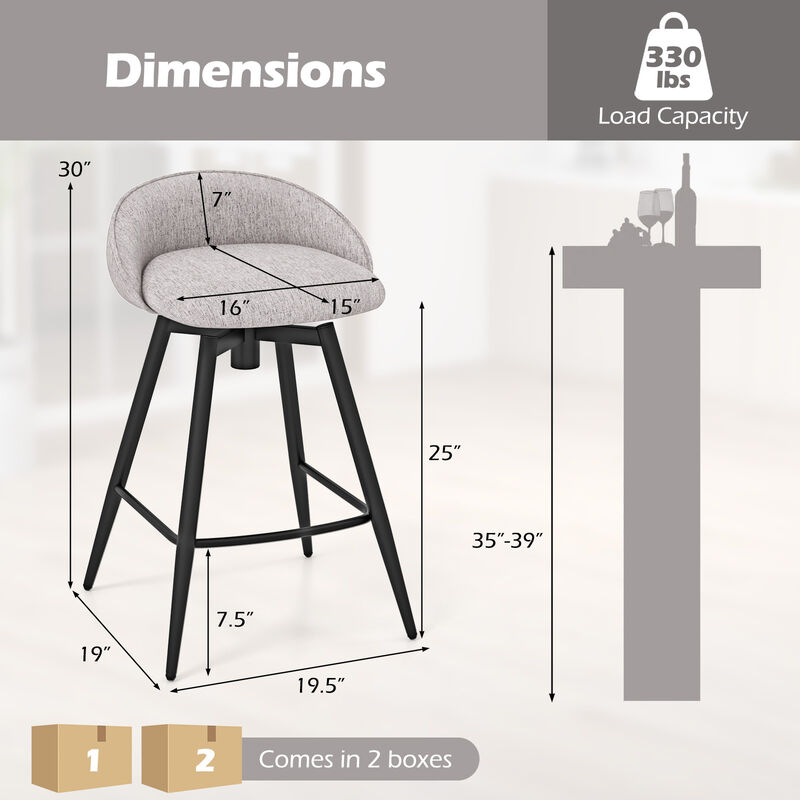 Comfortable Upholstered Bar Stools with Backrest and Footrest, Set of 2