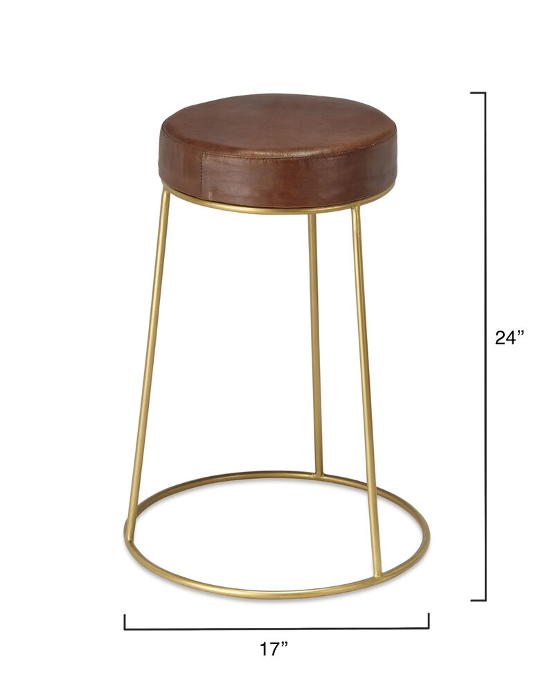 Henry Round Brown Leather Counter Stool