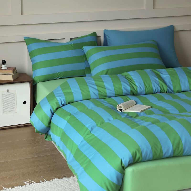 Queen Size Terra Stripe Cotton Duvet Cover Set of 4 image number 2