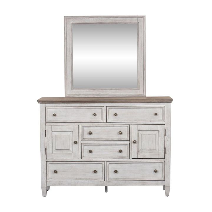 Liberty Furniture Heartland Dresser & Mirror in Antique White w/ Tobacco Top