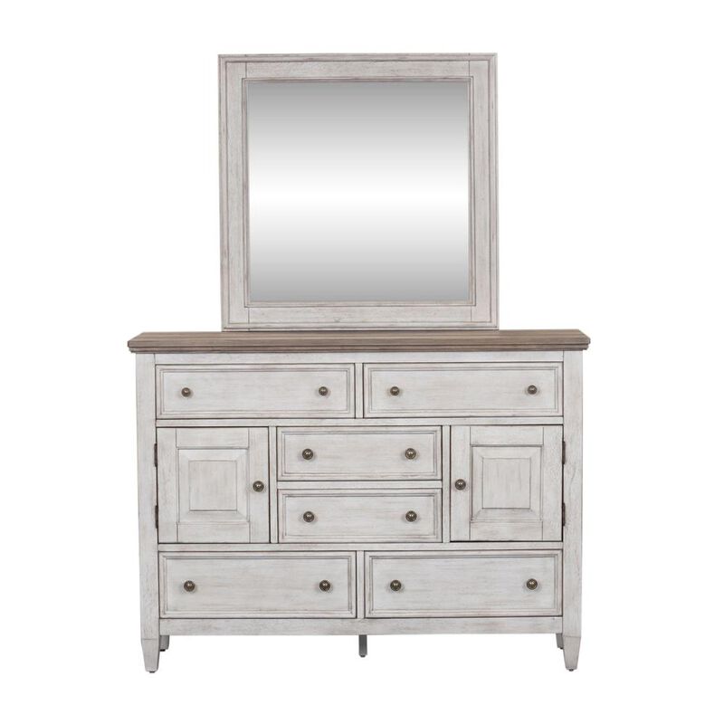 Liberty Furniture Heartland Dresser & Mirror in Antique White w/ Tobacco Top image number 0