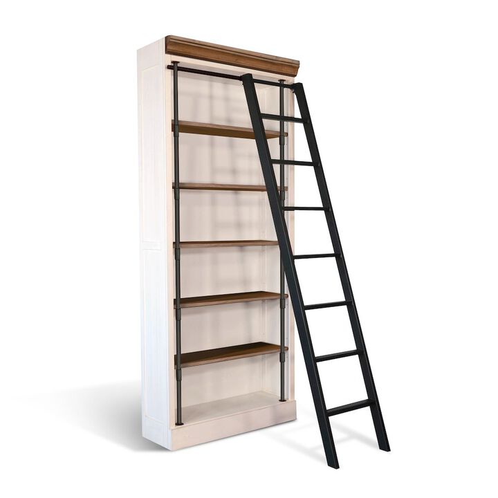 Sunny Designs Bookcase with Wood Ladder, Buckskin/Marble White