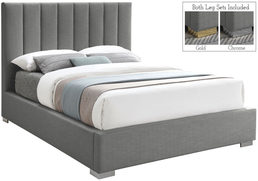 Meridian Furniture Pierce Grey Linen Textured Fabric King Bed