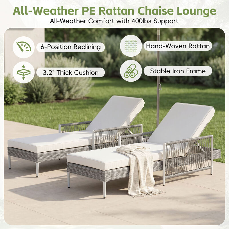 Merax Outdoor Wicker Chaise Lounge Set with 6 Recline Positions, Thick Cushions image number 3