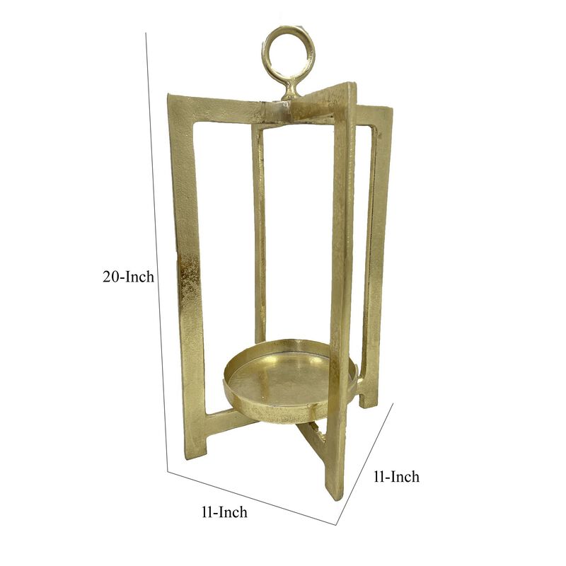 Siana Lantern Candle Holder, 20 Inch Classic Gold Finished Metal Frame - Benzara