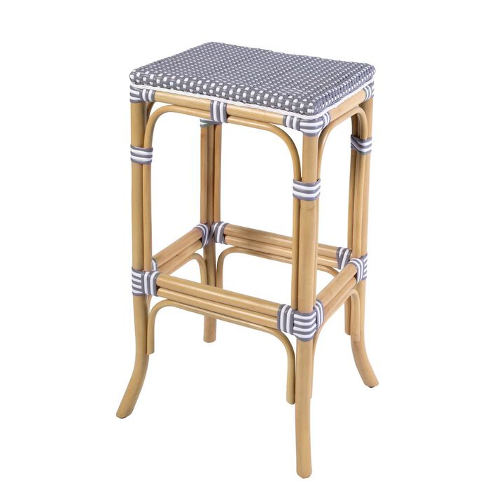 Butler Specialty Laguna 30.5 in. Seat Height Rectangular Rattan Backless Bar Stool White and Navy