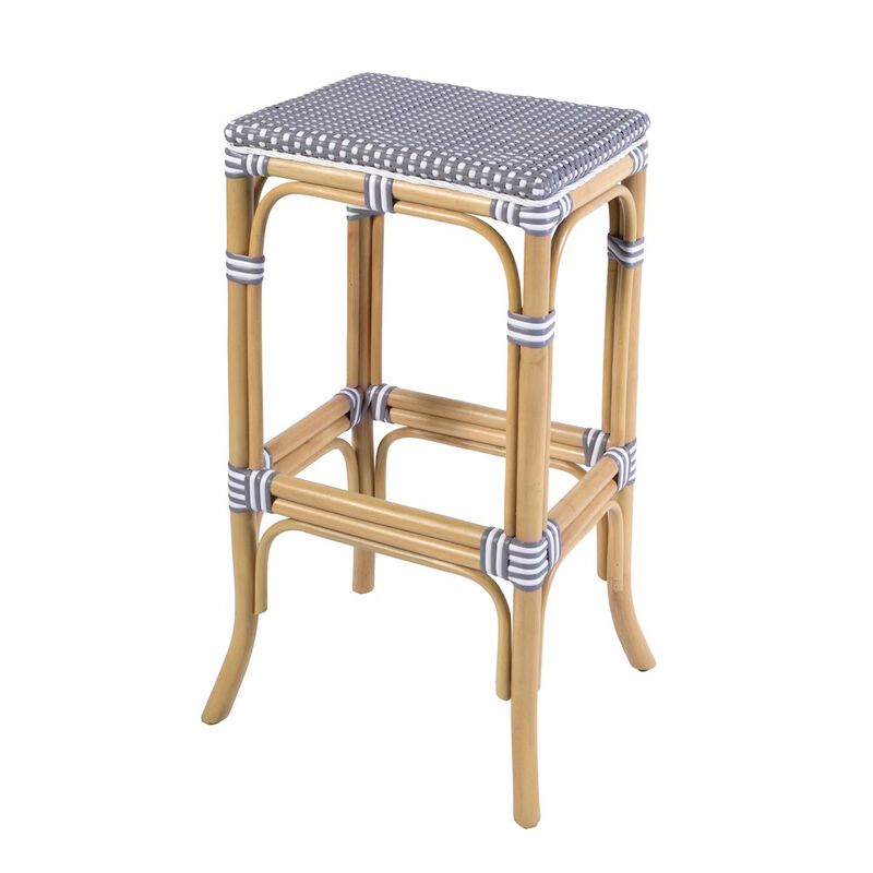 Butler Specialty Laguna 30.5 in. Seat Height Rectangular Rattan Backless Bar Stool White and Navy image number 0