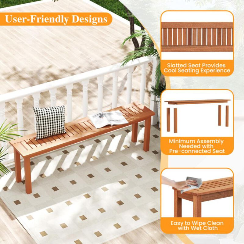 Hivvago Outdoor Long Patio Dining Backless Wooden Bench with Teak Oil Finish