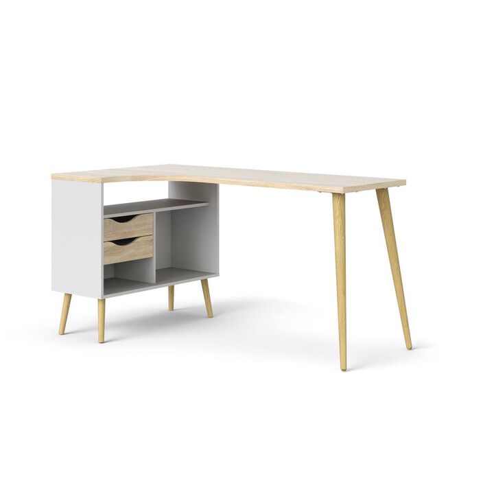 Tvilum Diana 2 Drawer, 3 Shelf Desk, White/Oak Structure
