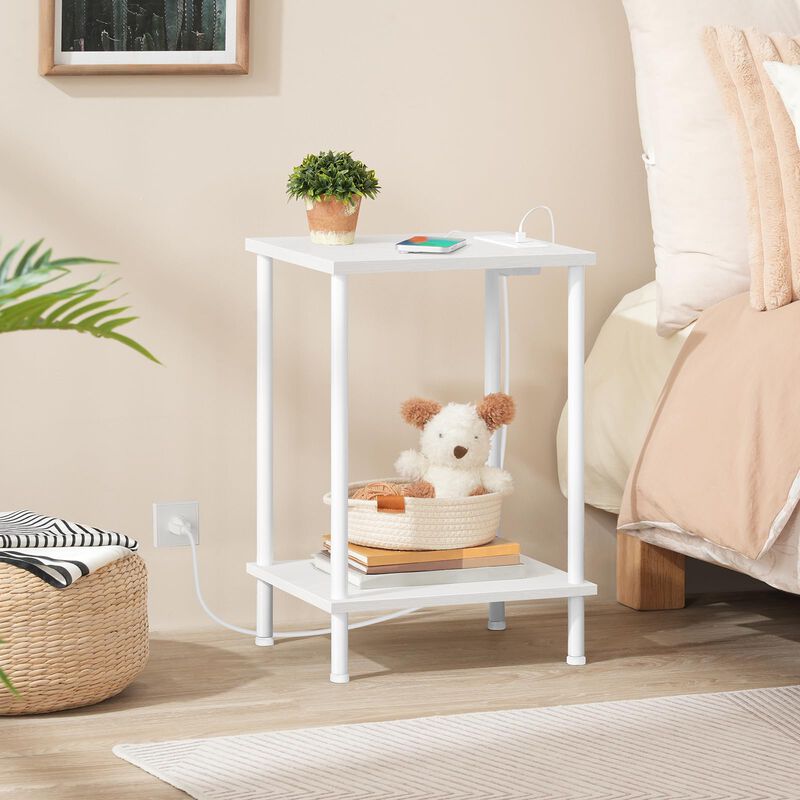 HOOBRO Side Table with Charging Station, End Tables with USB Ports and Outlets, Nightstand with 2-Layer Storage Shelves for Smal