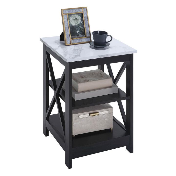Convience Concept, Inc. Oxford End Table with Shelves White Faux Marble/Black