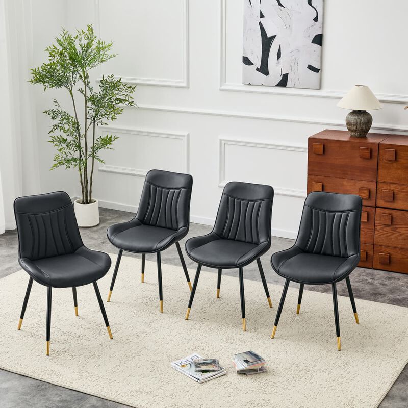 Set of 4 Dining Chairs PU Leather Side Dining Chairs with high back and stitched backrest Metal Leg Dining Chairs with leveling feet image number 1