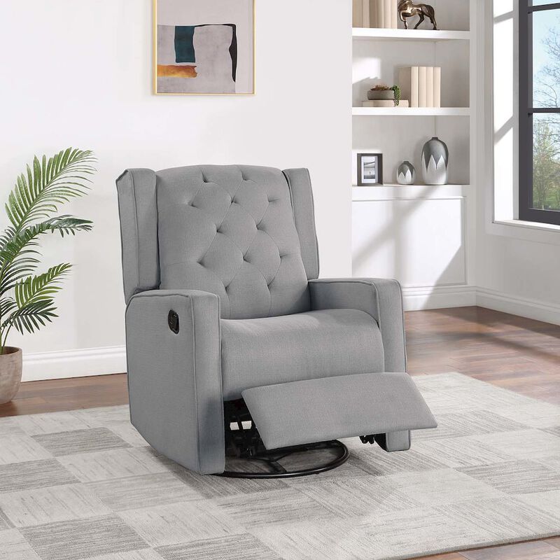 Poundex Swivel Glider Manual Recliner in Dark Gray
