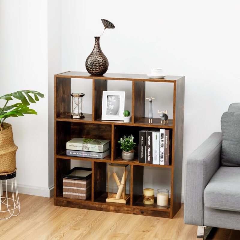 Open Compartments Industrial Freestanding Bookshelf for Decorations-Brown image number 5