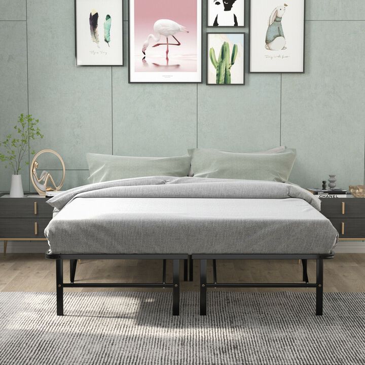 Full/Queen Size Foldable Metal Platform Bed with Tool-Free Assembly