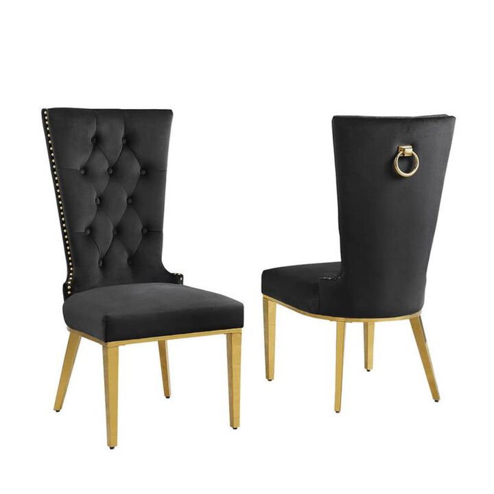 Black velvet side chair with gold stainless steel base - Set of 2