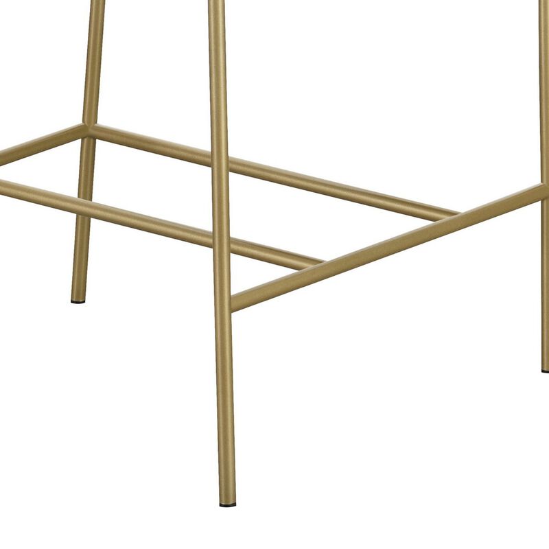 Lox 26 Inch Modern Counter Stool, Low Padded Back, Gray, Gold Metal Frame - Benzara