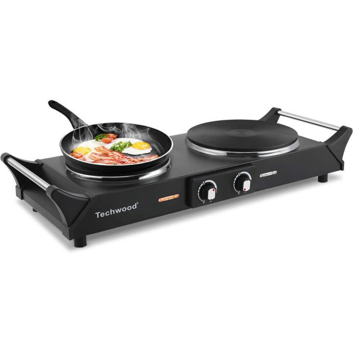 Techwood 1800W Stainless Steel Dual Hot Plate with Stay Cool Handles, Stainless Steel