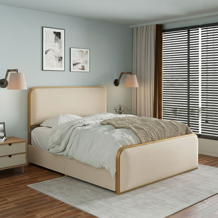 Merax Upholstered Platform Bed with 4 Under-Bed Drawers, All-Metal Frame
