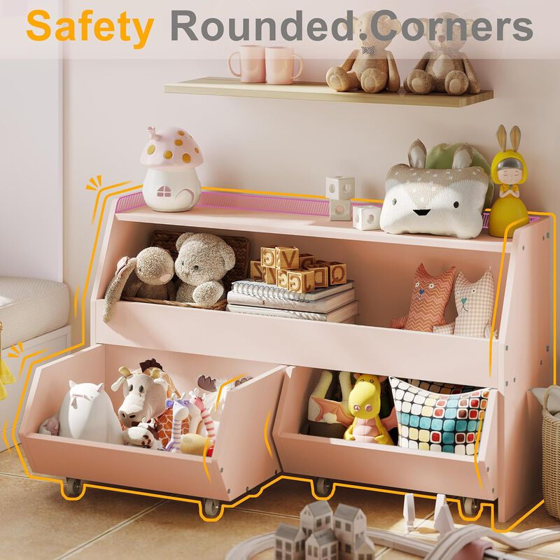 DIYSET Toy Storage Organizer for Kids, Toy Storage Cabinet with Drawers, Toy Shelf with Wheels, Toy Organizer Kids Bookshelf with Storage image number 3