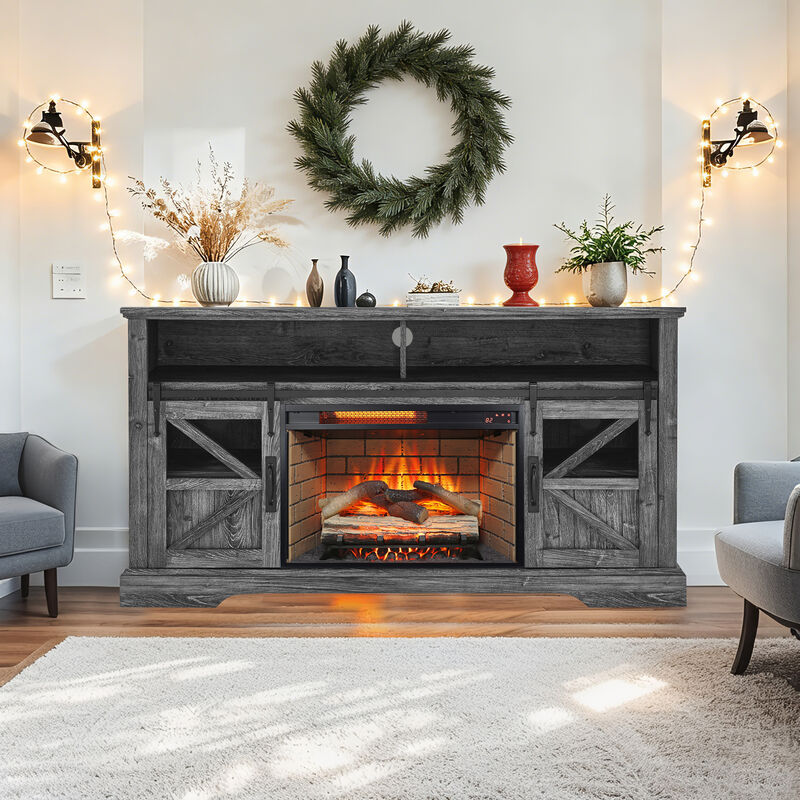 MONDAWE 60 Inch Electric Fireplace  Entertainment Center With Door Sensor