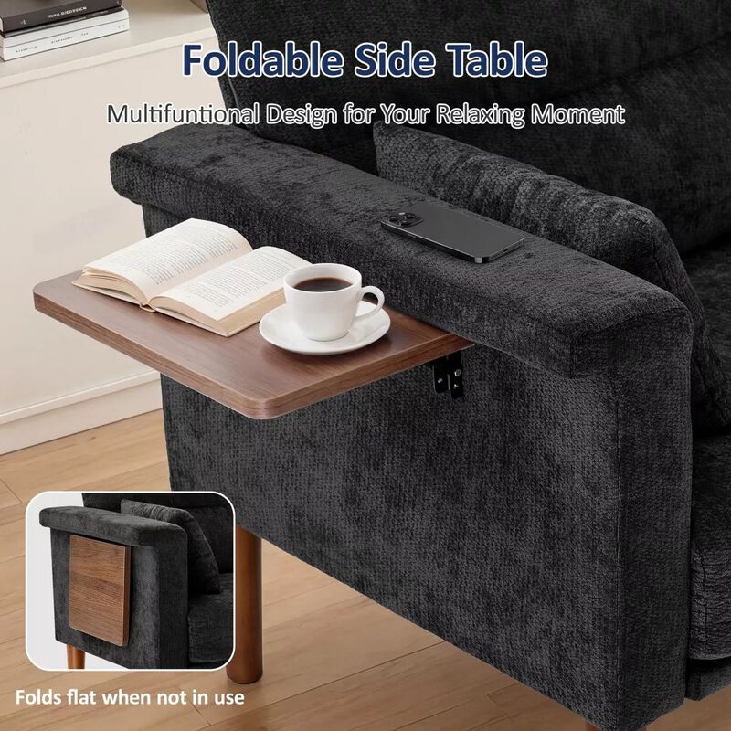 69" Chenille Loveseat Sofa with Foldable Side Tray Table image number 3