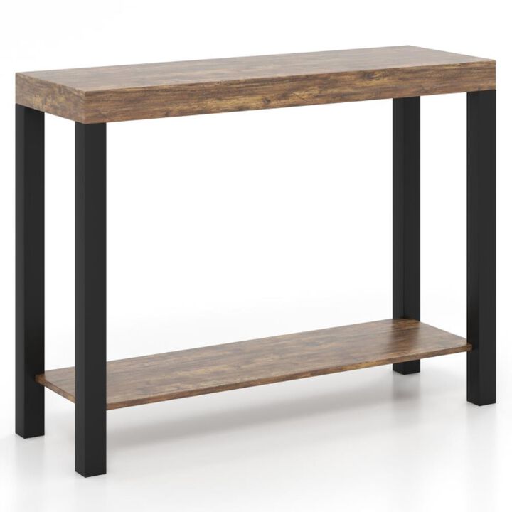 Hivvago 2-Tier Home Bar Table with Open Shelves and Storage for Home Kitchen Living Room Pub