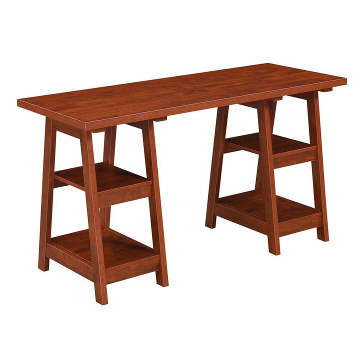 Convenience Concepts Designs2Go Double Trestle Desk with Shelves