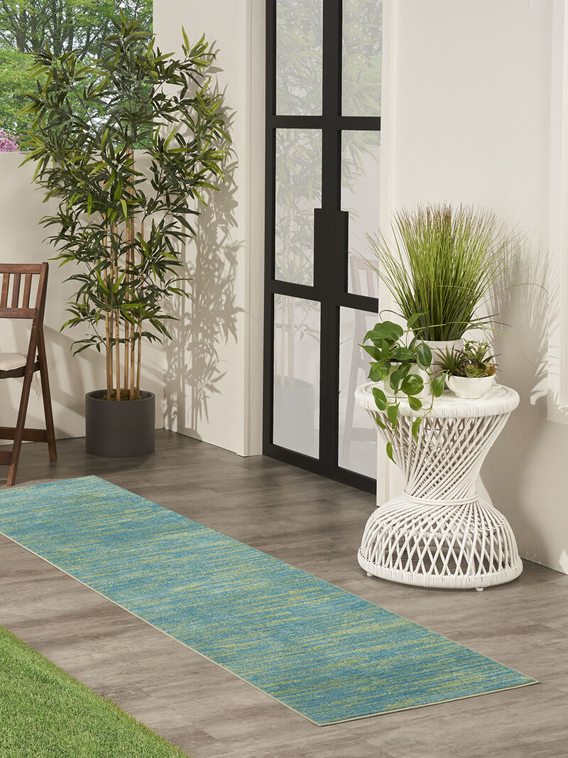 Nourison Essentials NRE01 Blue/Green 2'2" x 12' Rug image number 1