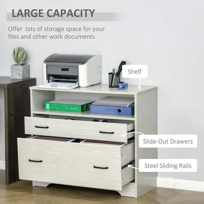 Lateral File Cabinet with Shelf, Office Storage Cabinet with 2 Drawers, Fits Letter Sized Papers, Grey