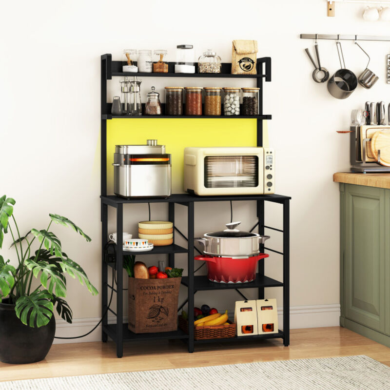 Microwave Oven Stand Kitchen Baker&rsquo;s Rack with Power Outlet and LED Lights image number 5