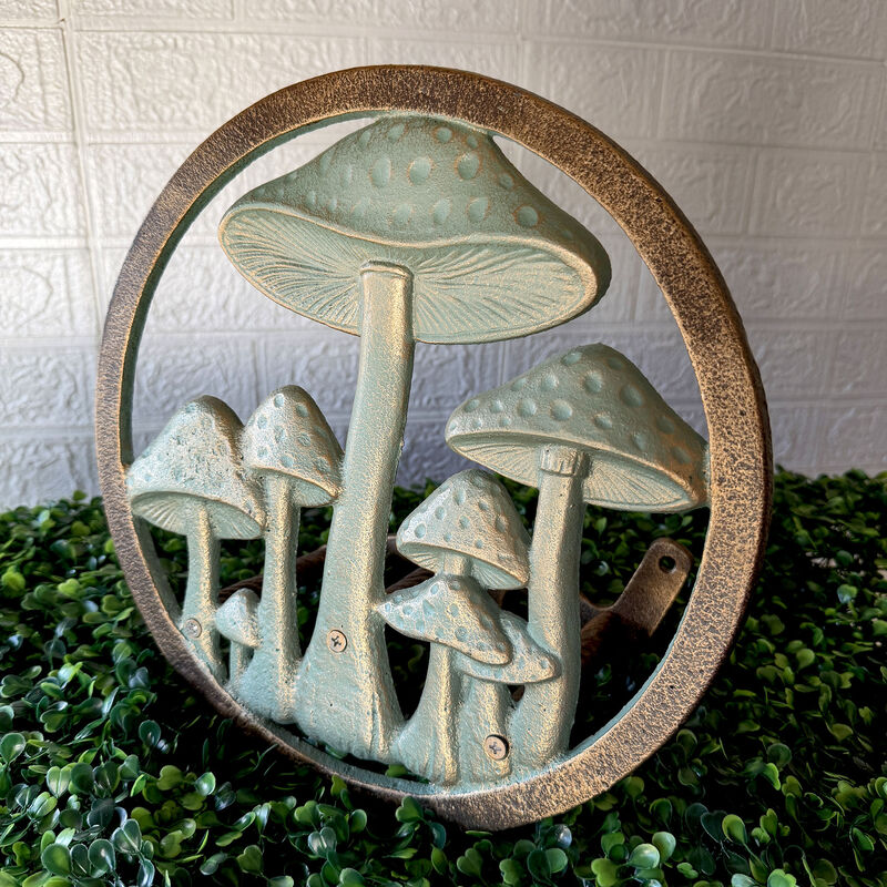 11.75 inch Cast Iron Mushroom Garden Hose Holder Verdigris Finish Yard Decor image number 5