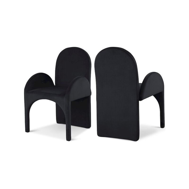 Meridian Furniture Summer Black Velvet Dining Arm Chair, Set of 2