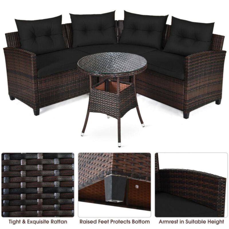 4 Pieces Furniture Patio Set Outdoor Wicker Sofa Set