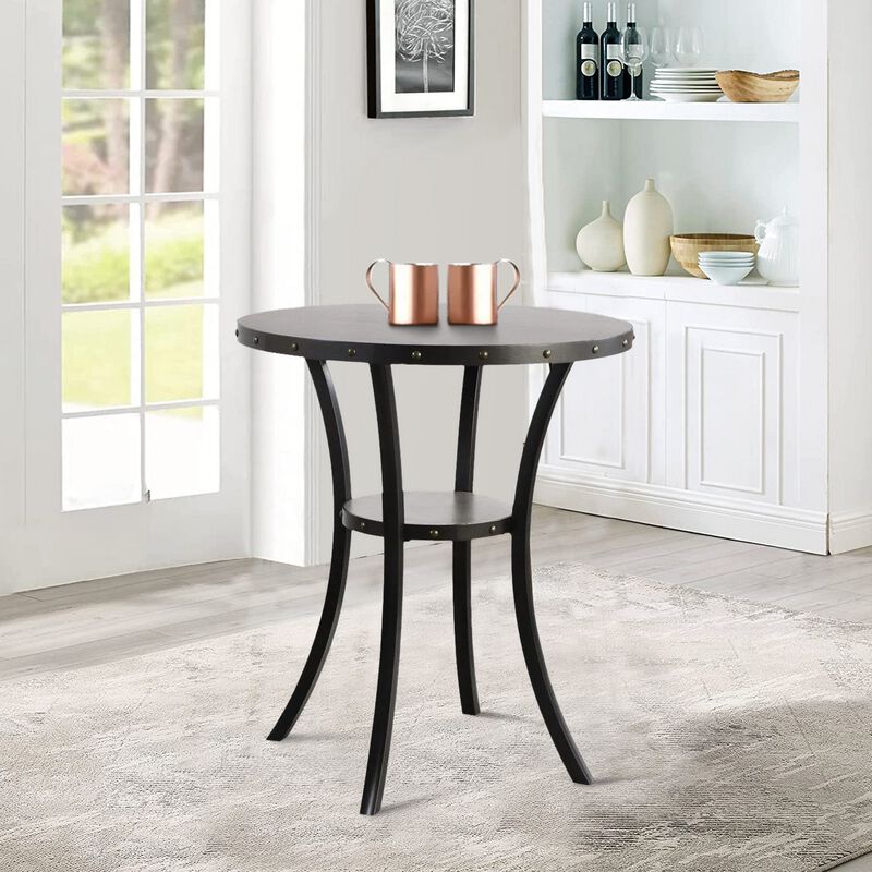 36 Inch Round Wood Bar Table with Flared Legs, Gray-Benzara